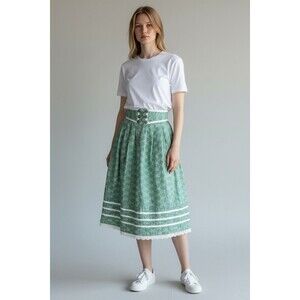 Alphorn German Trachten Drindle Skirt Size 42 (8-10) Green Alpine Folklore